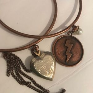 Vintage Betsey Johnson heart lightning bolt bangle bracelets charm retro 80’s